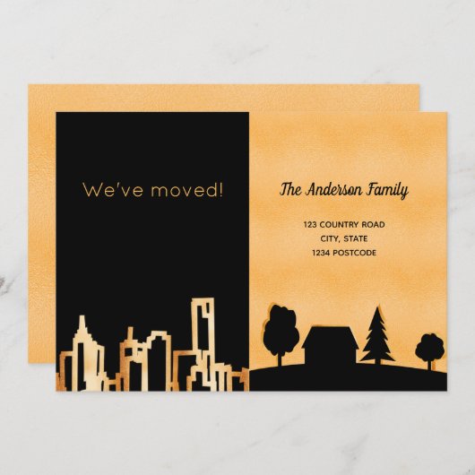 黒い金ゴールド都市の国の移動発表 案内状 (正面/裏面)