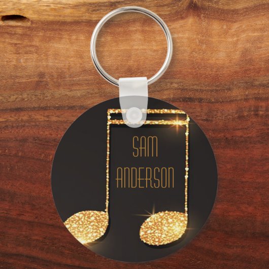 黒い金ゴールド音楽ノートのモノグラム名 キーホルダー (正面)