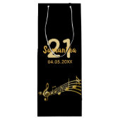 黒い金ゴールド音符の名前の誕生日 ワインギフトバッグ (裏面)