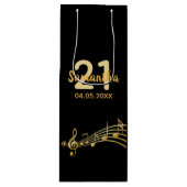 黒い金ゴールド音符の名前の誕生日 ワインギフトバッグ (正面)