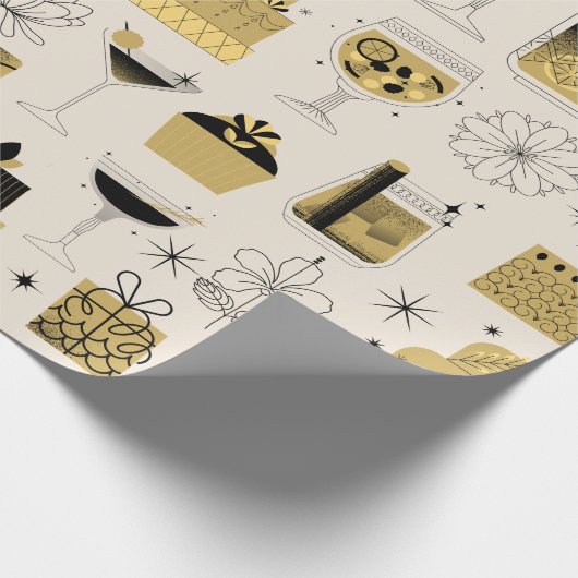 黒い金ゴールド黄色の幾何学的スタイル誕生日 ラッピングペーパー (角)