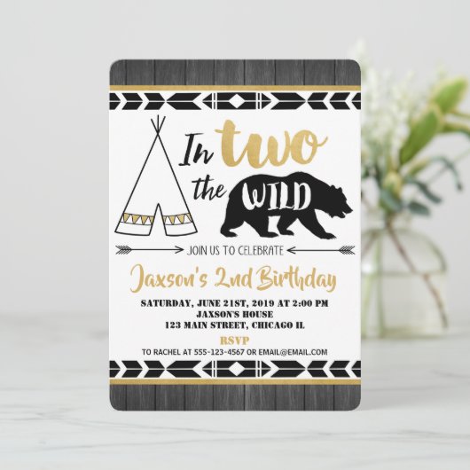 黒い金ゴールド2の野生の第2誕生日の招待の男の子 招待状 (スタンド正面)