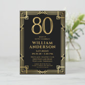 黒い金ゴールド80誕生日写真 招待状 (スタンド正面)