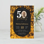 黒い金ゴールド《写真》ぼけ味写真50誕生日 招待状 (スタンド正面)