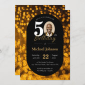 黒い金ゴールド《写真》ぼけ味写真50誕生日 招待状 (正面/裏面)