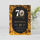 黒い金ゴールド《写真》ぼけ味写真70番目の誕生日招待状 招待状 (スタンド正面)