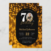 黒い金ゴールド《写真》ぼけ味写真70番目の誕生日招待状 招待状 (正面/裏面)