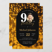 黒い金ゴールド《写真》ぼけ味写真90誕生日 招待状 (正面/裏面)