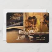 黒い金ゴールドDiwaliフォトグリーティング シーズンカード (正面)
