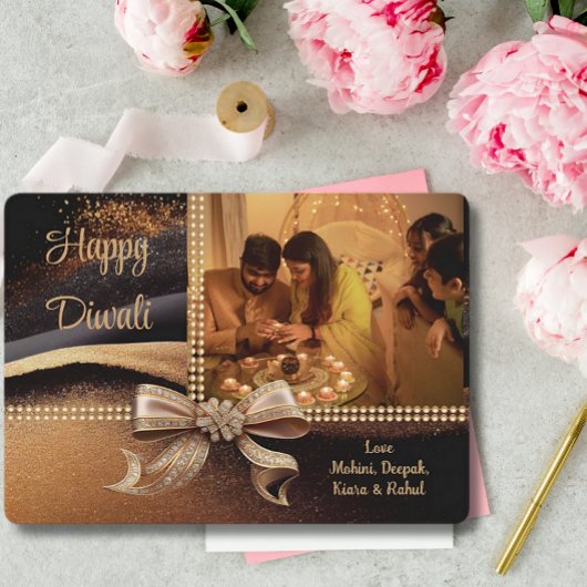 黒い金ゴールドDiwaliフォトグリーティング シーズンカード