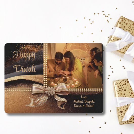 黒い金ゴールドDiwaliフォトグリーティング シーズンカード