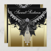 黒い金ゴールドSweet sixteenパーティの招待状 招待状 (正面/裏面)