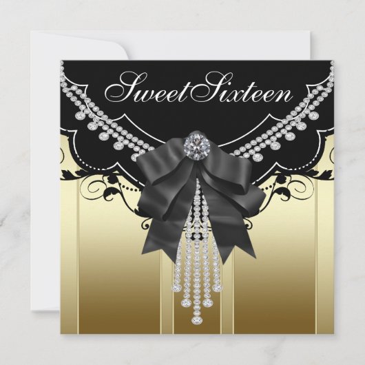 黒い金ゴールドSweet sixteenパーティの招待状 招待状 (正面)