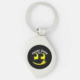 黒い金属に黄色いスマイル Funny Yellow Smiley Face キーホルダー