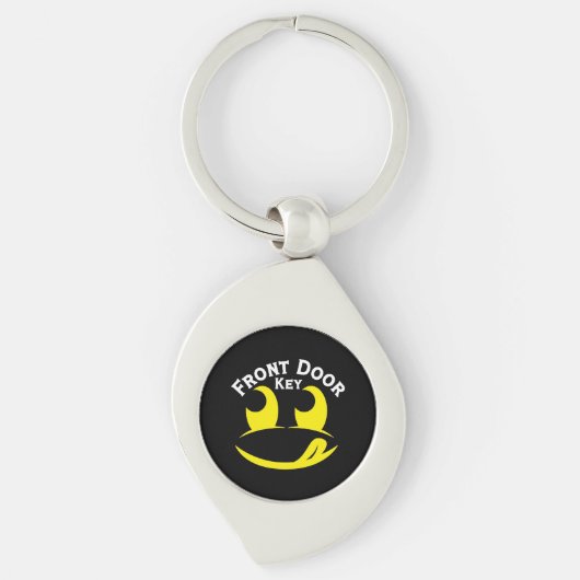 黒い金属に黄色いスマイル Funny Yellow Smiley Face キーホルダー (正面)