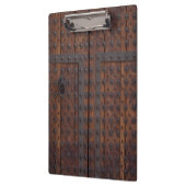 黒い金属の補強材を備えた古い木製ドア クリップボード (左)