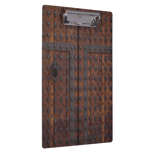 黒い金属の補強材を備えた古い木製ドア クリップボード (右)