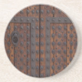 黒い金属の補強材を備えた古い木製ドア コースター (正面)