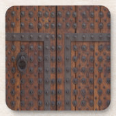 黒い金属の補強材を備えた古い木製ドア コースター (正面)