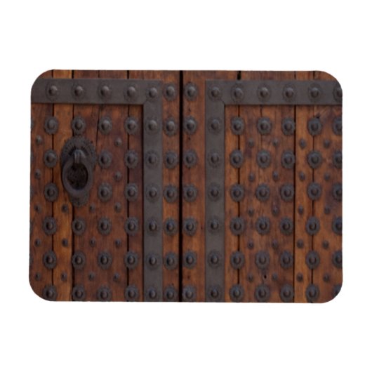 黒い金属の補強材を備えた古い木製ドア マグネット (横)