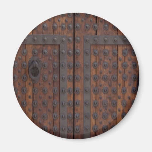 黒い金属の補強材を備えた古い木製ドア マグネット (正面)