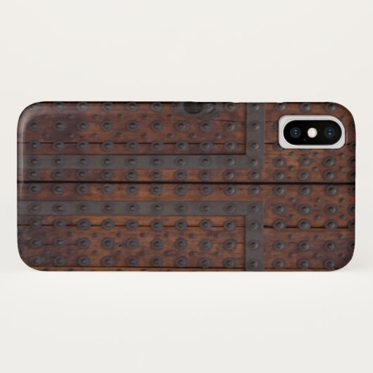 黒い金属の補強材を備えた古い木製ドア Case-Mate iPhoneケース (裏面(横))