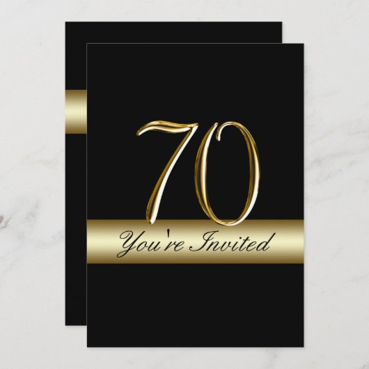 黒い金属の金ゴールドのプリントの第70誕生日の招待状 招待状 (正面/裏面)
