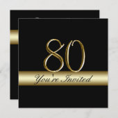 黒い金属の金ゴールドのプリントの第80誕生日の招待状 招待状 (正面/裏面)