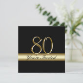 黒い金属の金ゴールドのプリントの第80誕生日の招待状 招待状 (スタンド正面)