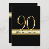 黒い金属の金ゴールドのプリントの第90誕生日の招待状 招待状 (正面/裏面)