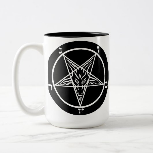黒い金属SATAN Baphometのコーヒー・マグ666 ツートーンマグカップ (左)