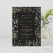 黒い金箔の花の手描きエレガントな結婚式 招待状 (スタンド正面)