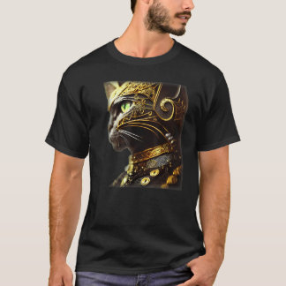 黒い金細工の鎧を着た猫の騎士 Tシャツ