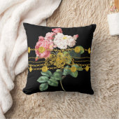 黒い金貨のライオンの紋章の鎖のばら色の花柄 クッション (ブランケット)