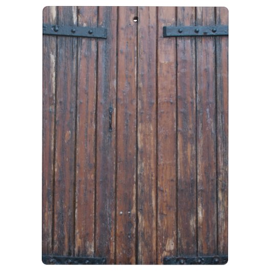 黒い鉄の支えのある古い茶色の木製のドア クリップボード (裏面)