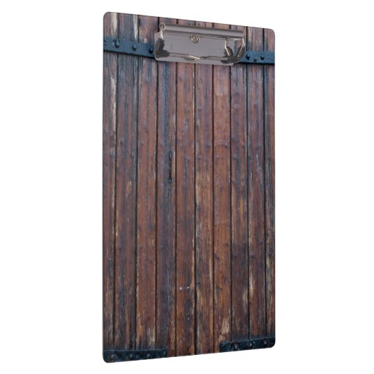 黒い鉄の支えのある古い茶色の木製のドア クリップボード (右)