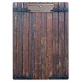 黒い鉄の支えのある古い茶色の木製のドア クリップボード (正面)