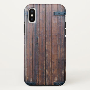 黒い鉄の支えのある古い茶色の木製のドア iPhone X ケース