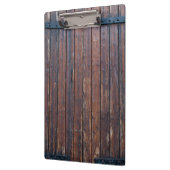 黒い鉄の支えを持つ古い茶色の木製ドア クリップボード (左)