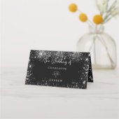 黒い銀のグリッターの輝結婚き プレイスカード (裏面)