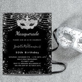 黒い銀のバジェット誕生日の招待状 チラシ