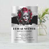 黒い銀の赤いローズマスカレードブライダルシャワー 招待状 (スタンド正面)