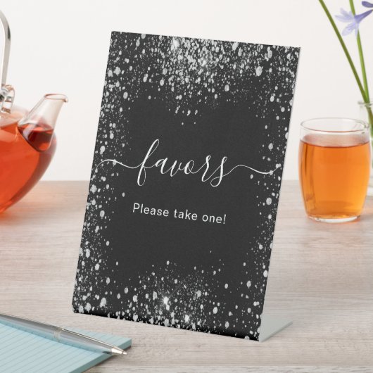 黒い銀色のグリッターのちりは、標識を好む 台座サイン (インサイチュ)