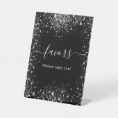 黒い銀色のグリッターのちりは、標識を好む 台座サイン (正面)