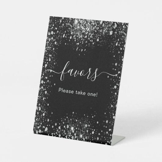 黒い銀色のグリッターのちりは、標識を好む 台座サイン (正面)