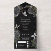黒い銀色のチョウバラフローラチック  オールインワン招待状 (内側)
