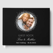 黒い銀色の写真エレガントな結婚式 ゲストブック (正面)