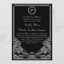 黒い銀製のアールデコのGatsbyのスタイルの結婚式の招待 招待状