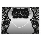 黒い銀製のサテンの華麗さ及び灰色は個人化なります ラージペーパーバッグ (正面)