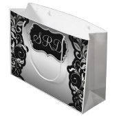 黒い銀製のサテンの華麗さ及び灰色は個人化なります ラージペーパーバッグ (裏面アングル)